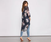 Kimono haut-bas en mousseline de soie Floral Passion